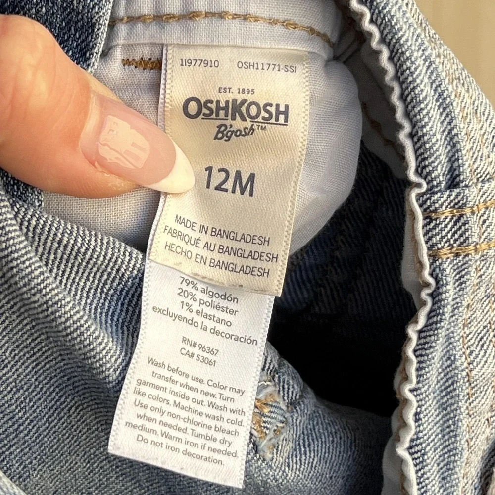 OshKosh B'gosh Overalls Baby 12M Blue Denim Bib Adjustable Straps Jeans